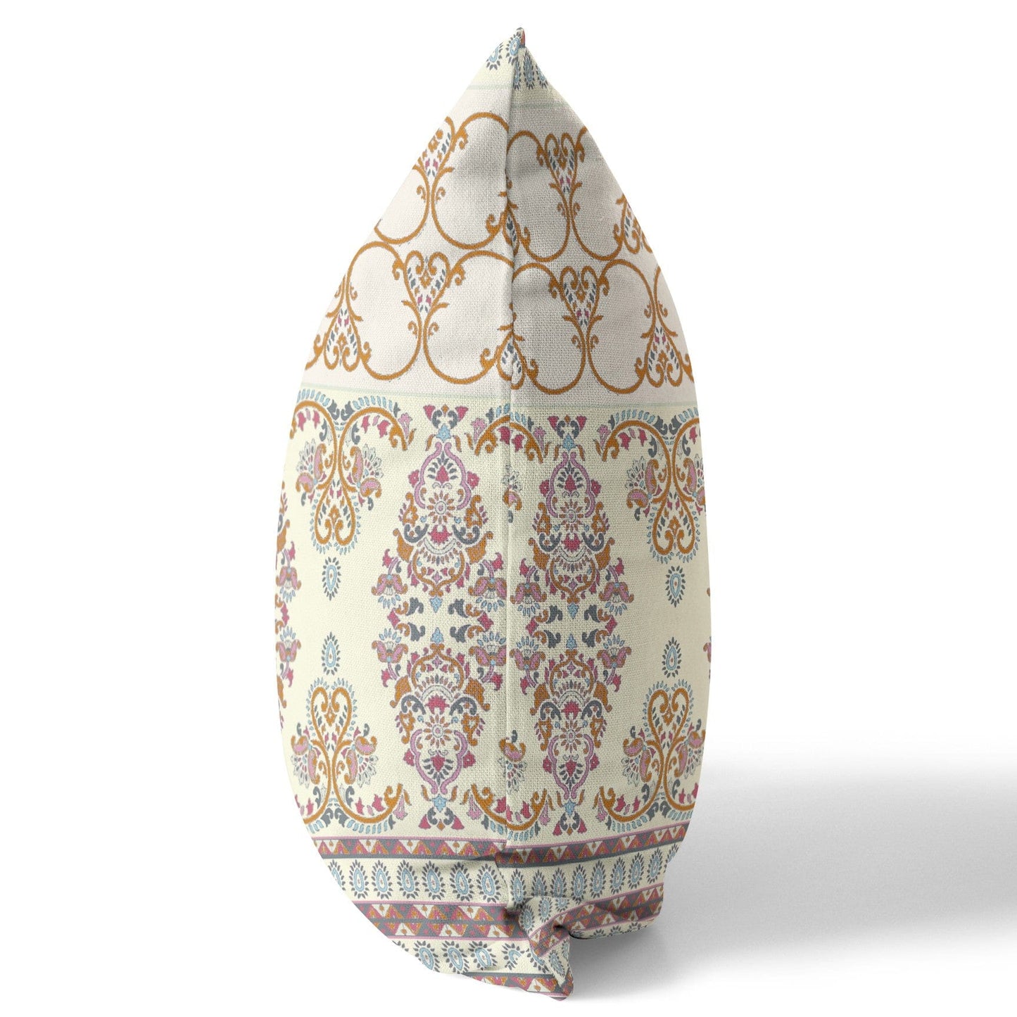 18" X 18" Off White And Orange Stencil Blown Seam Suede Throw Pillow