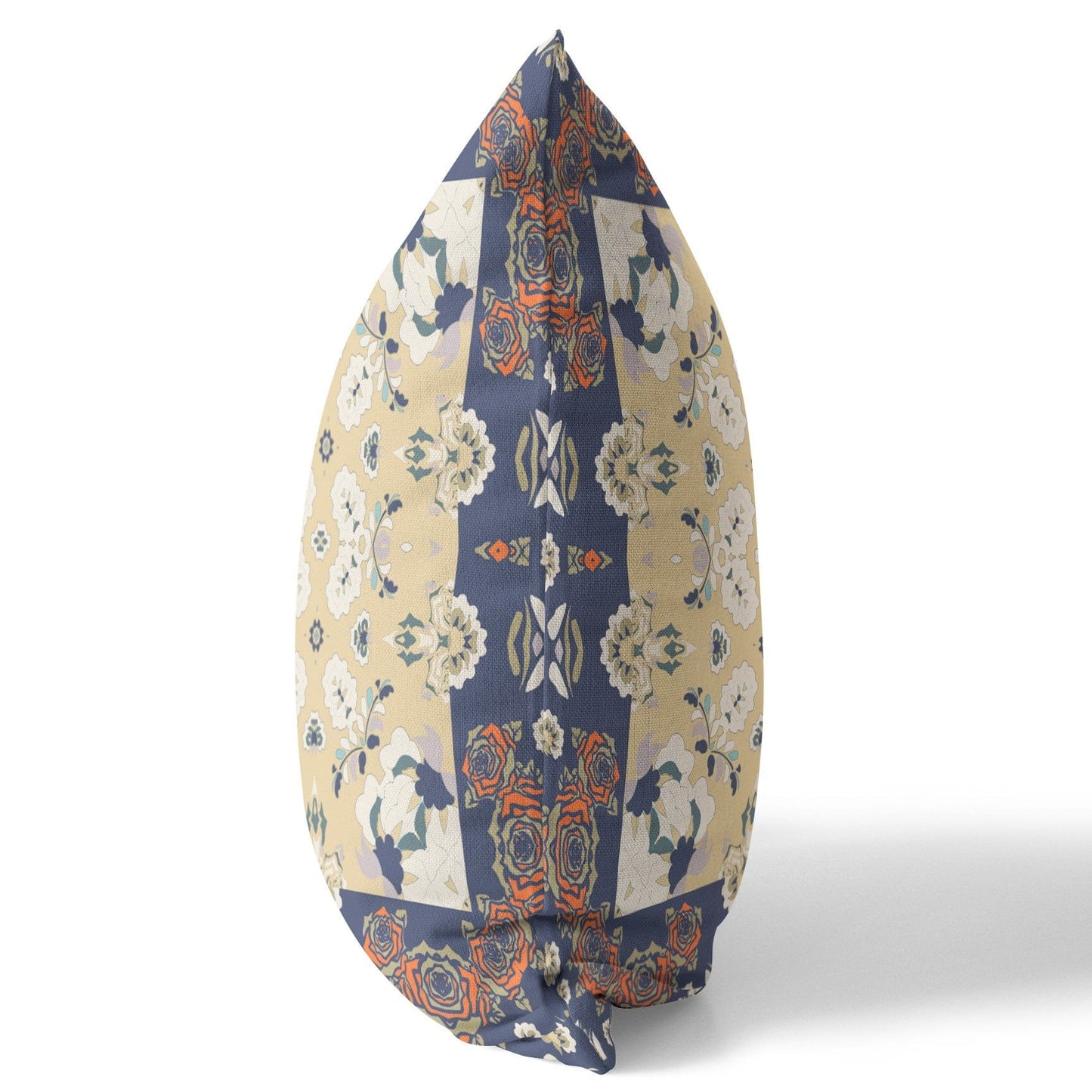 16" X 16" Blue Yellow Floral Blown Seam Suede Throw Pillow