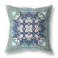 16" X 16" Gray And Blue Floral Blown Seam Suede Throw Pillow