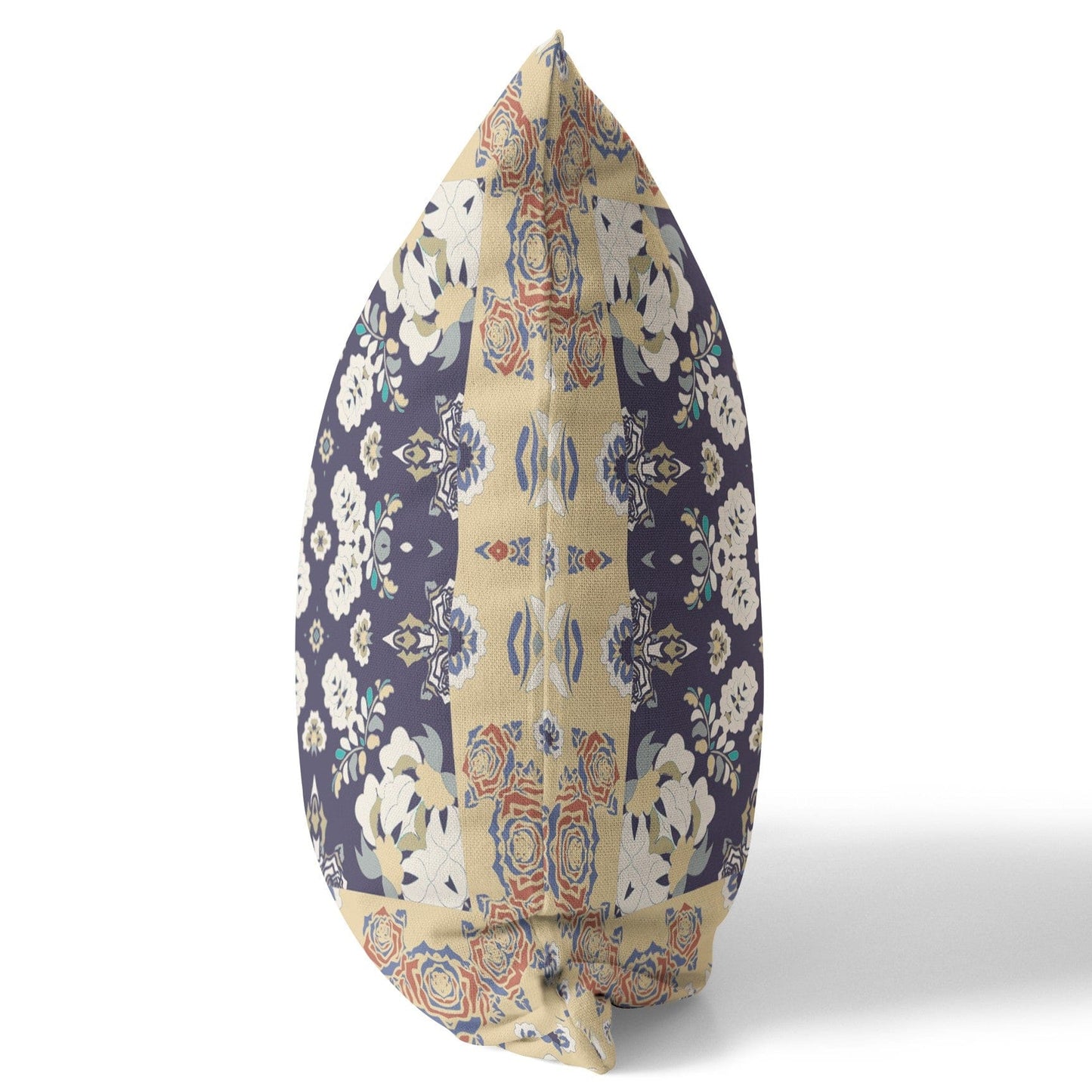 18" X 18" Yellow And Navy Floral Blown Seam Suede Throw Pillow