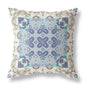16" X 16" Off White And Blue Floral Blown Seam Suede Throw Pillow
