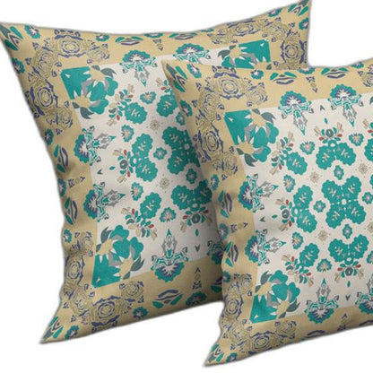 16" X 16" Yellow And White Floral Blown Seam Suede Throw Pillow