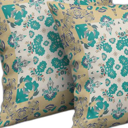 16" X 16" Yellow And White Floral Blown Seam Suede Throw Pillow