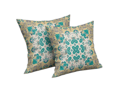 18" X 18" Yellow And White Floral Blown Seam Suede Throw Pillow