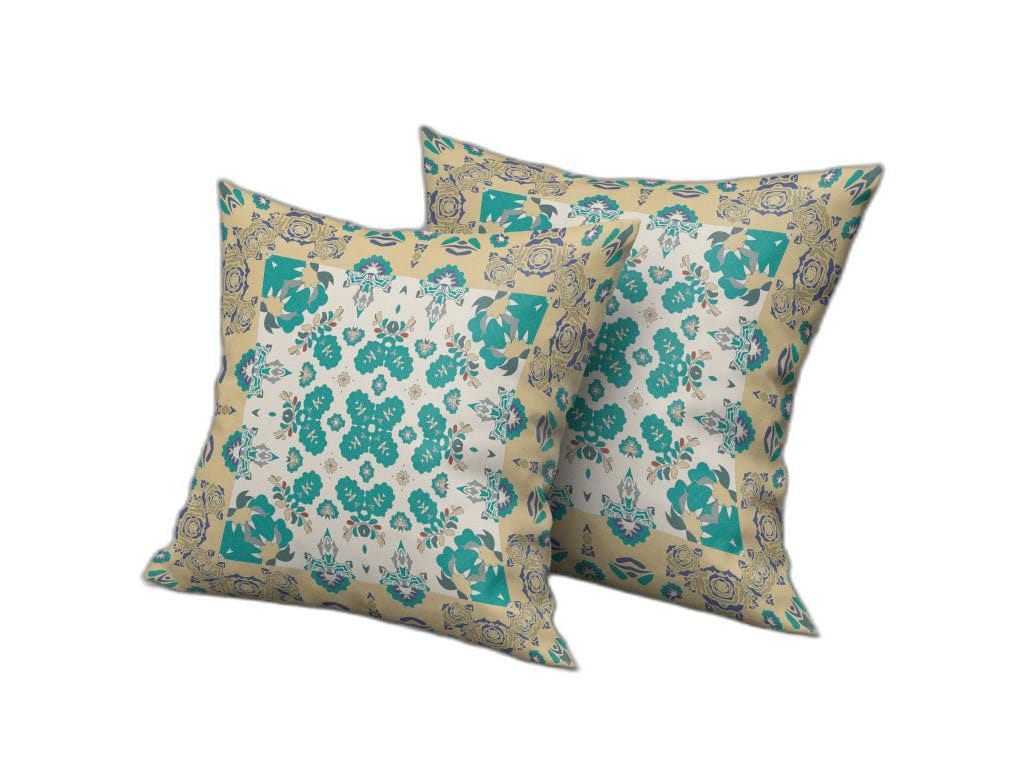 18" X 18" Yellow And White Floral Blown Seam Suede Throw Pillow