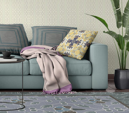 18" X 18" Yellow And Blue Floral Blown Seam Suede Throw Pillow