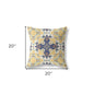 18" X 18" Yellow And Blue Floral Blown Seam Suede Throw Pillow