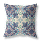 16" X 16" Blue And Off White Floral Blown Seam Suede Throw Pillow