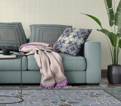 18" X 18" Blue And Off White Floral Blown Seam Suede Throw Pillow