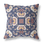 16" X 16" Blue And White Floral Blown Seam Suede Throw Pillow