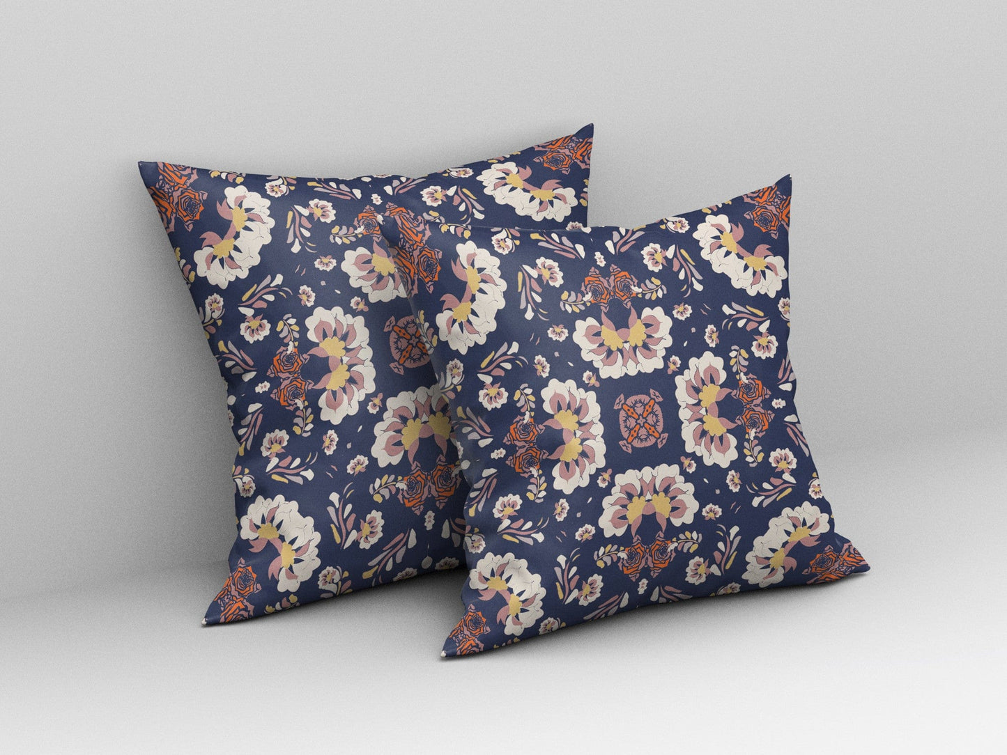 16" X 16" Blue And White Floral Blown Seam Suede Throw Pillow