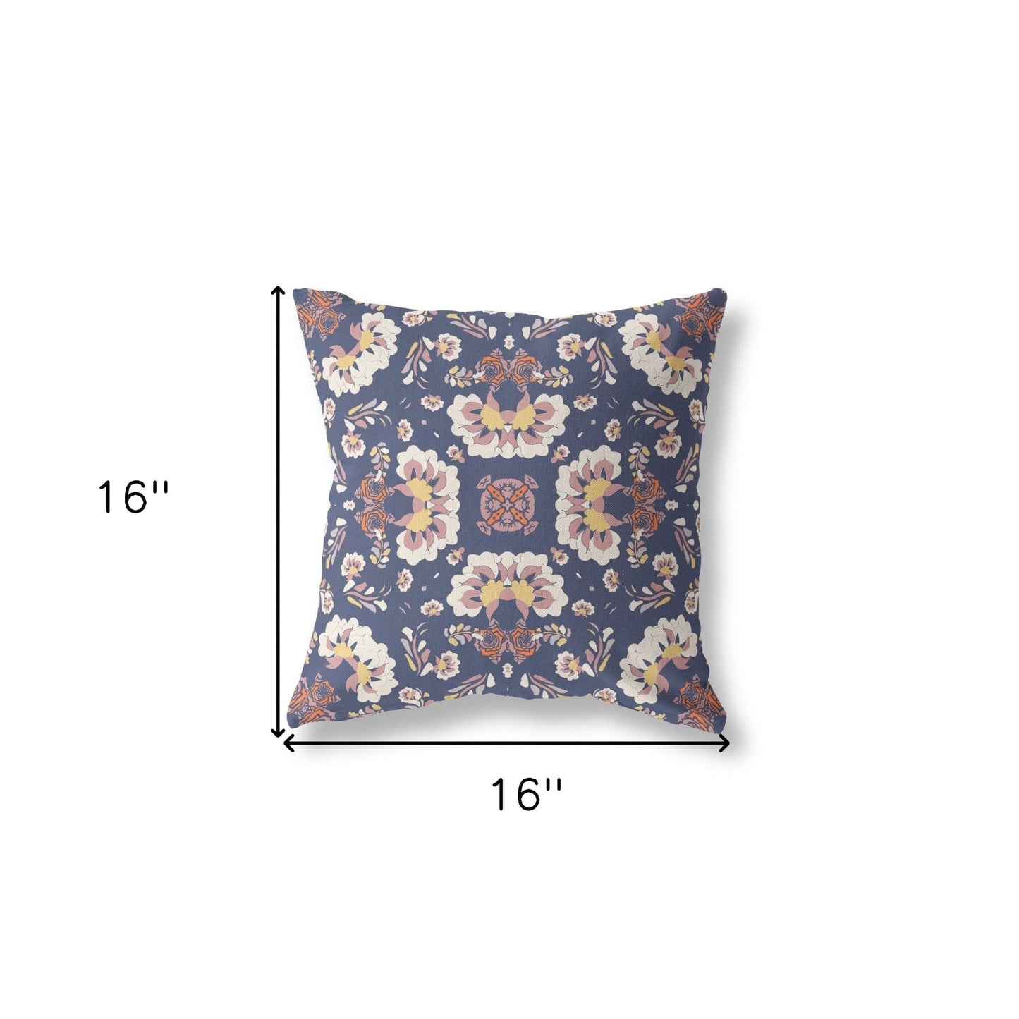 16" X 16" Blue And White Floral Blown Seam Suede Throw Pillow
