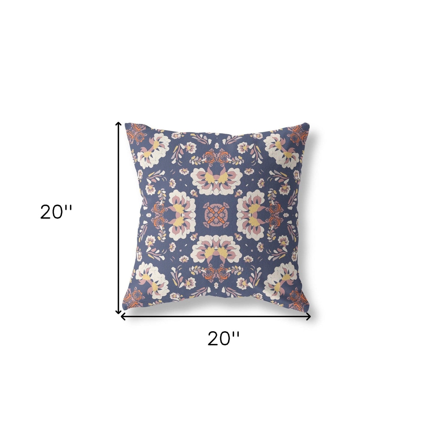 18" X 18" Blue And White Floral Blown Seam Suede Throw Pillow