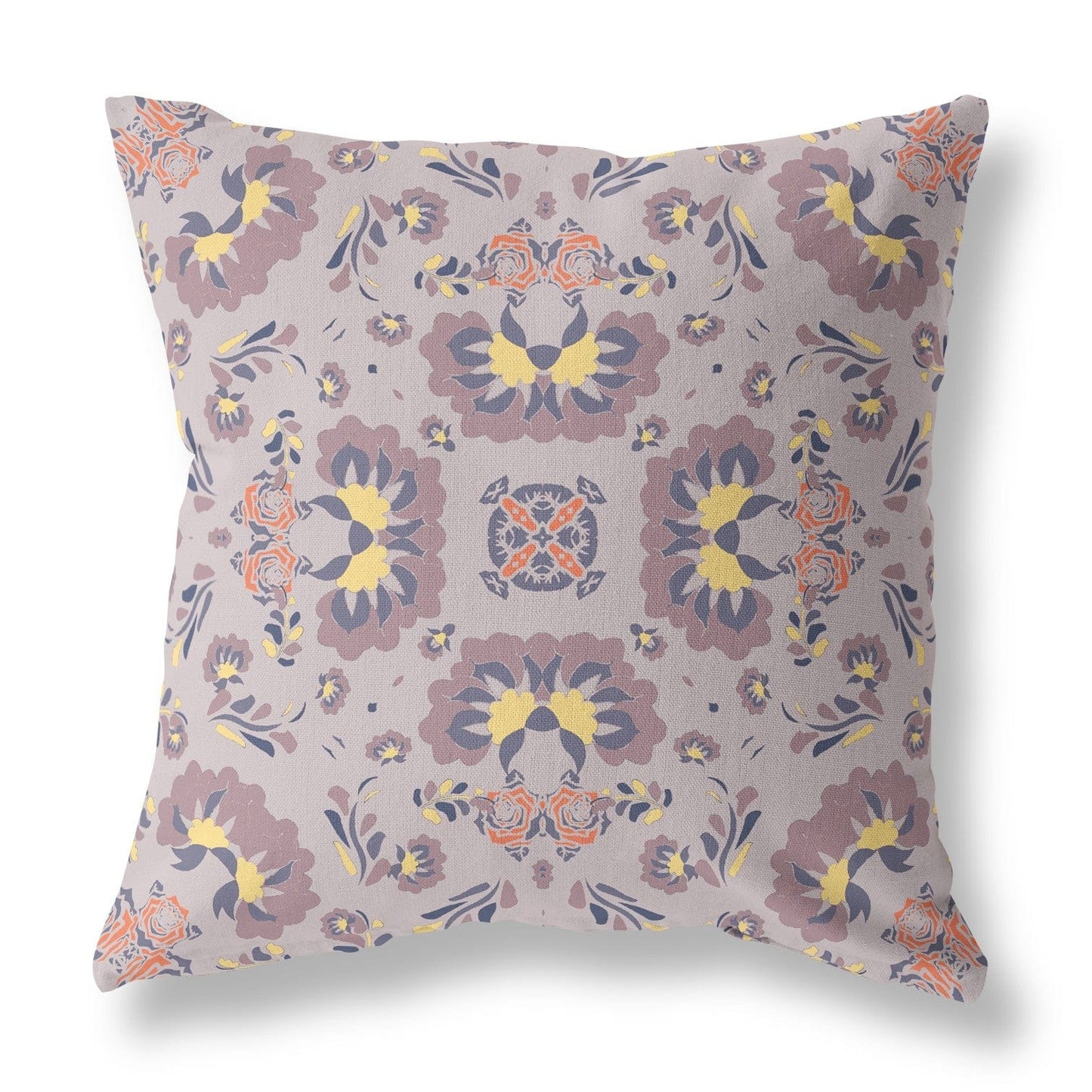 18" X 18" Muted Purple And Yellow Floral Blown Seam Suede Throw Pillow