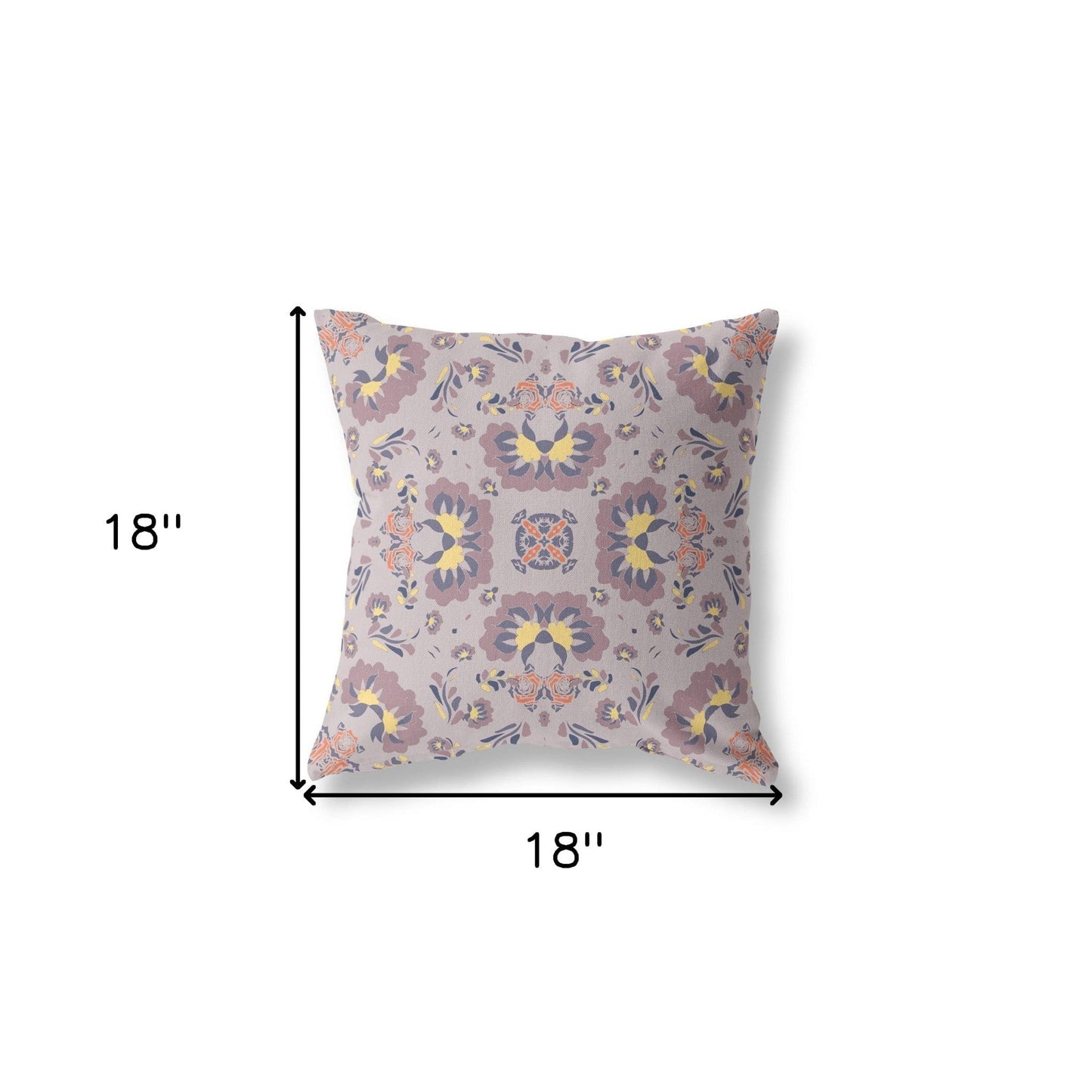 18" X 18" Muted Purple And Yellow Floral Blown Seam Suede Throw Pillow