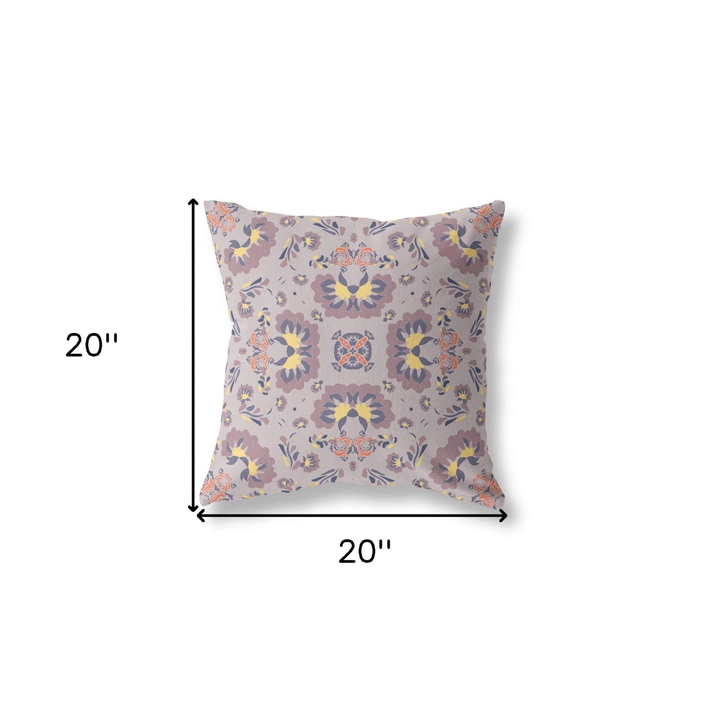 18" X 18" Muted Purple And Yellow Floral Blown Seam Suede Throw Pillow