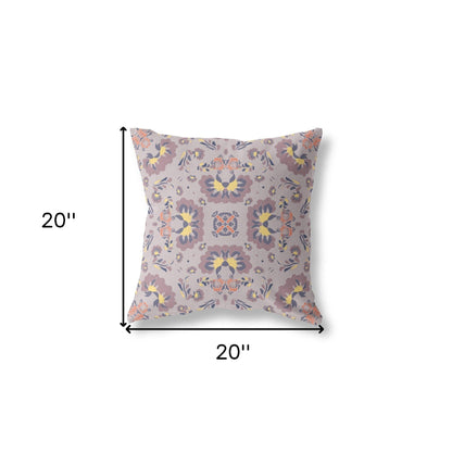 18" X 18" Muted Purple And Yellow Floral Blown Seam Suede Throw Pillow