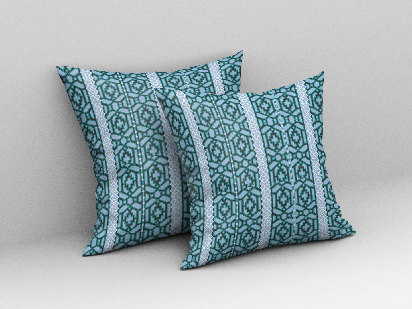 16" X 16" Blue And Brown Geometric Blown Seam Suede Throw Pillow