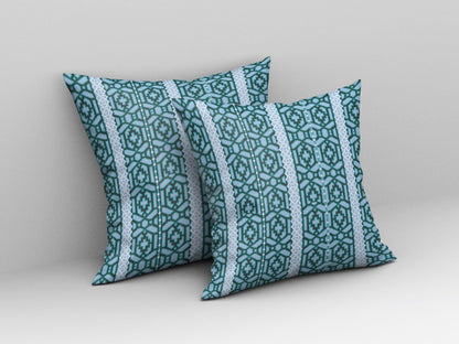 18" X 18" Blue And Brown Geometric Blown Seam Suede Throw Pillow