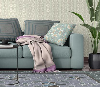 18" X 18" Green And White Floral Blown Seam Suede Throw Pillow