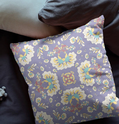 16" X 16" Purple Floral Blown Seam Suede Throw Pillow
