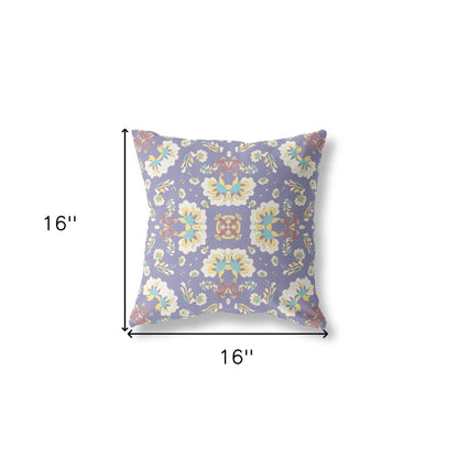 16" X 16" Purple Floral Blown Seam Suede Throw Pillow