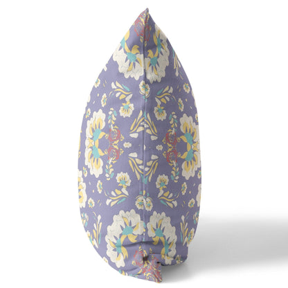 18" X 18" Purple Floral Blown Seam Suede Throw Pillow