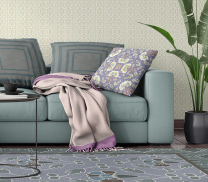 18" X 18" Purple Floral Blown Seam Suede Throw Pillow