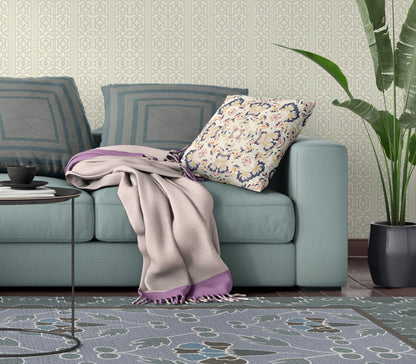 18" X 18" White And Blue Abstract Blown Seam Suede Throw Pillow