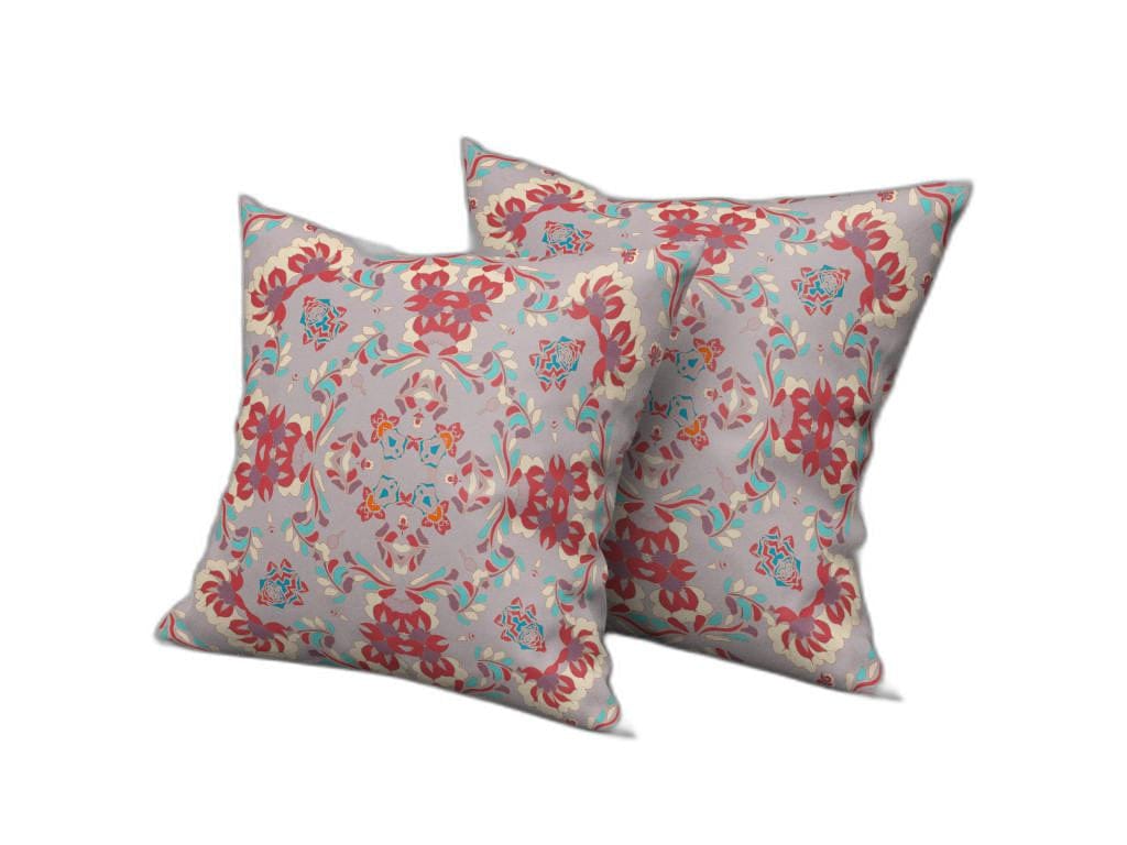 16" X 16" Purple And Red Abstract Blown Seam Suede Throw Pillow