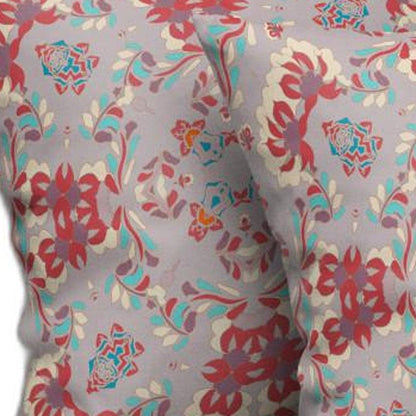 16" X 16" Purple And Red Abstract Blown Seam Suede Throw Pillow