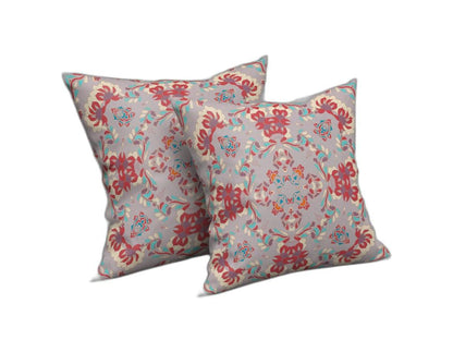 18" X 18" Purple And Red Abstract Blown Seam Suede Throw Pillow