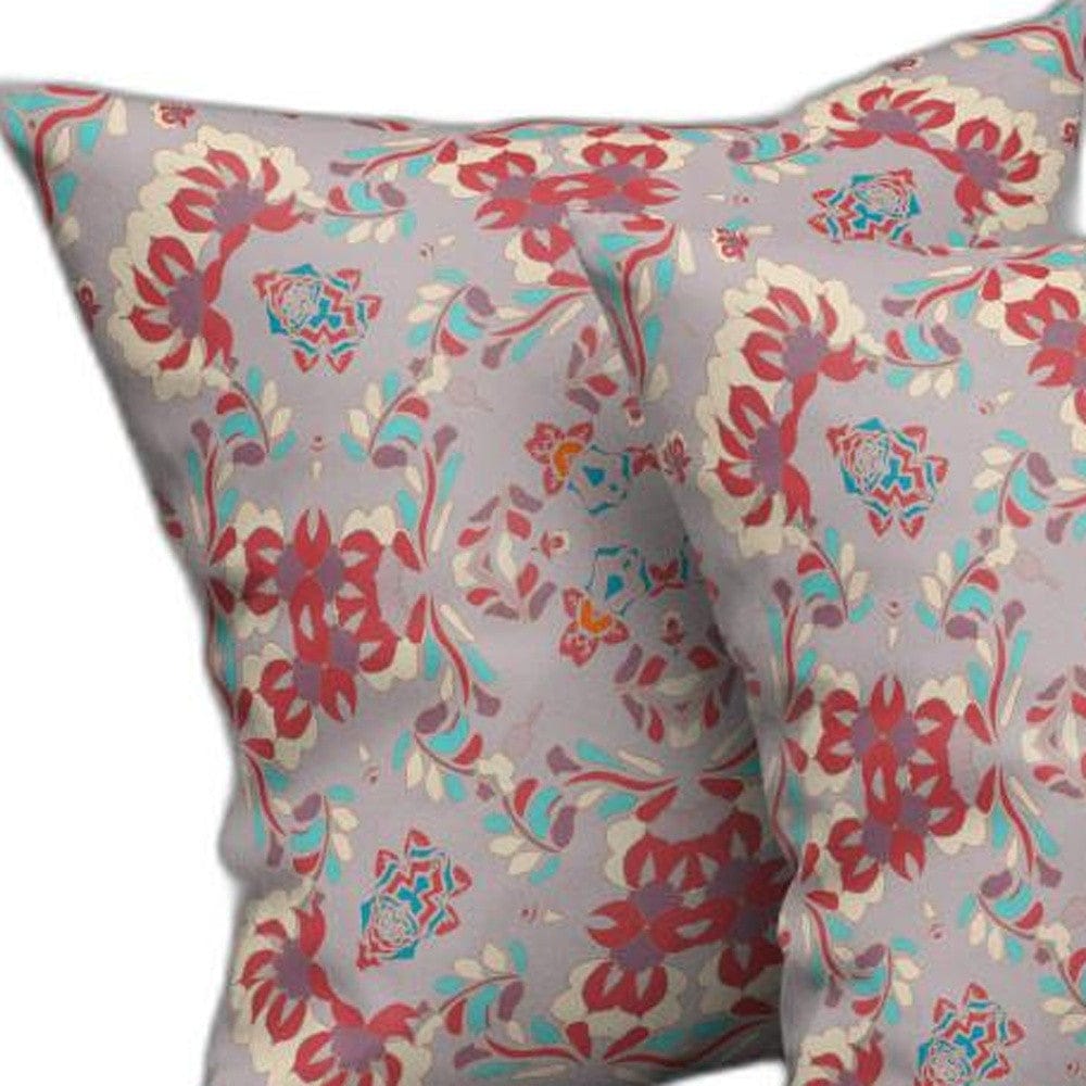 18" X 18" Purple And Red Abstract Blown Seam Suede Throw Pillow