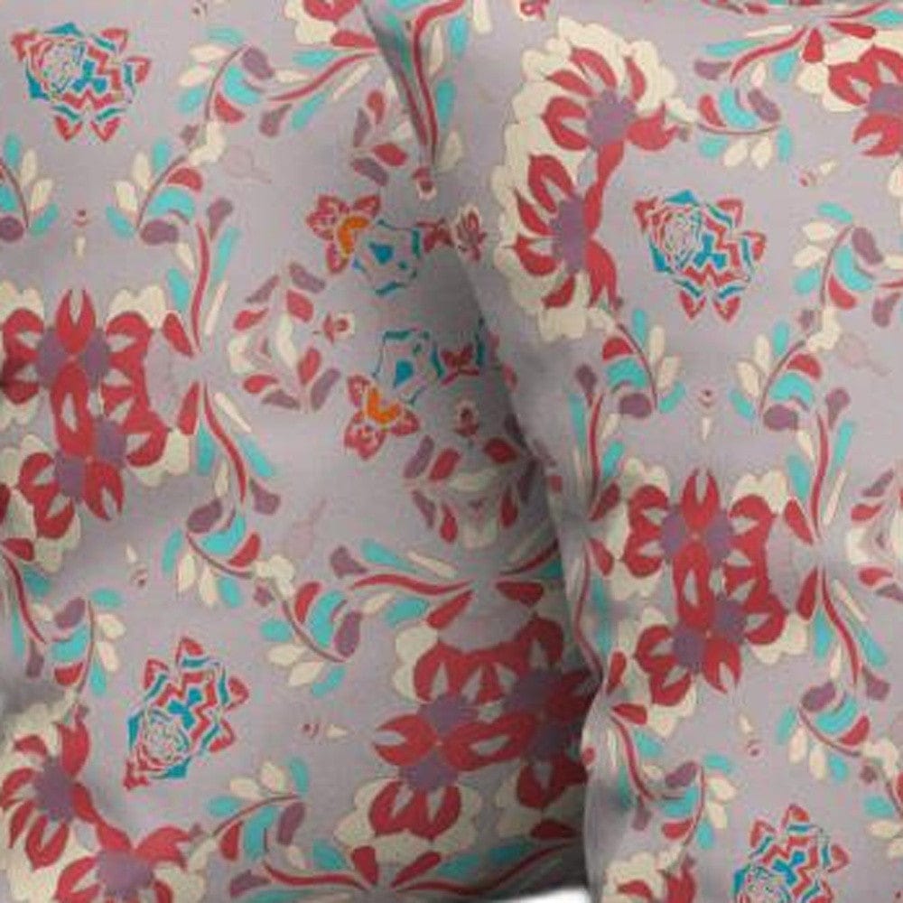 18" X 18" Purple And Red Abstract Blown Seam Suede Throw Pillow