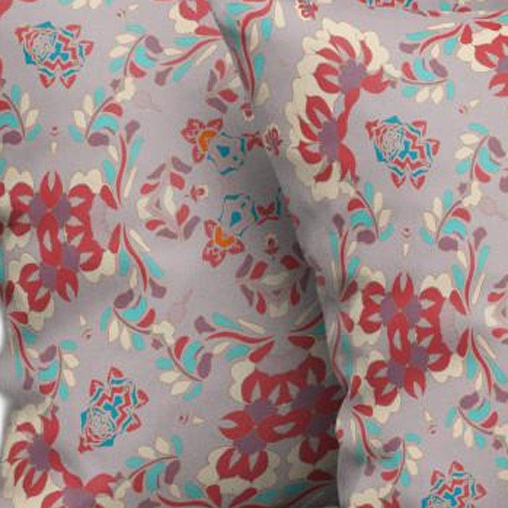 18" X 18" Purple And Red Abstract Blown Seam Suede Throw Pillow