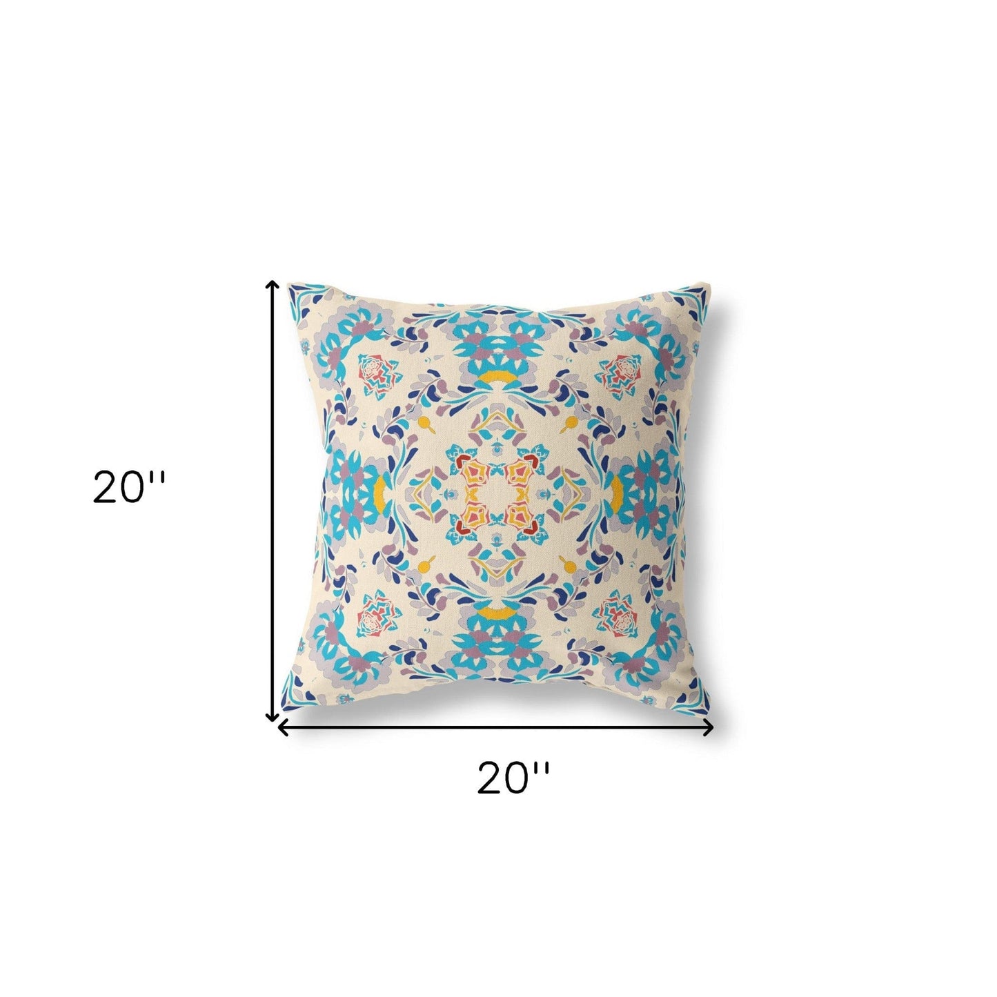 18" X 18" Off White And Blue Abstract Blown Seam Suede Throw Pillow