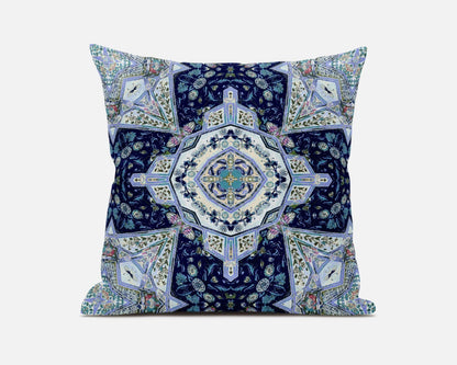 16” Indigo Blue Floral Geo Zippered Suede Throw Pillow
