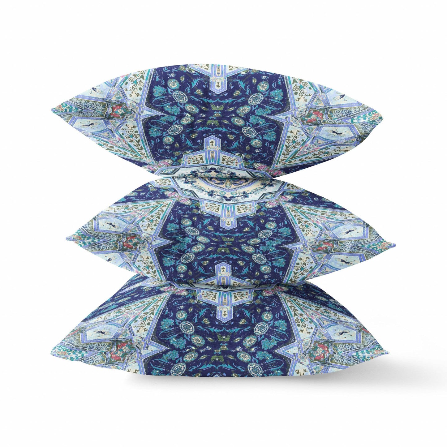 16” Indigo Blue Floral Geo Zippered Suede Throw Pillow