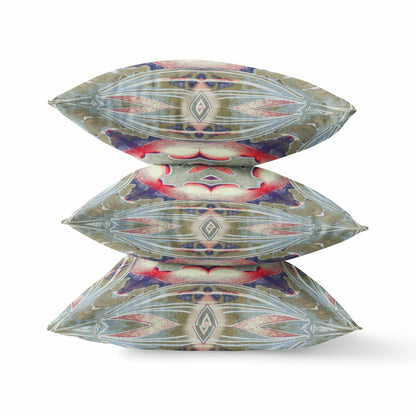 20" X 20" Muted Green Indigo Hot Pink Geometric Zippered Suede Throw Pillow