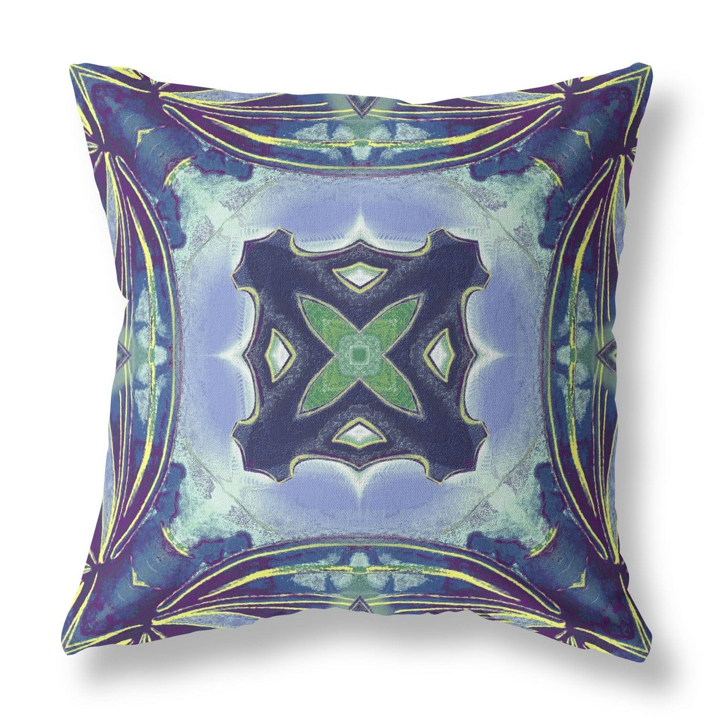 20" X 20" Peacock Blue Light Blue Geometric Zippered Suede Throw Pillow