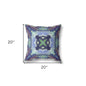 20" X 20" Peacock Blue Light Blue Geometric Zippered Suede Throw Pillow
