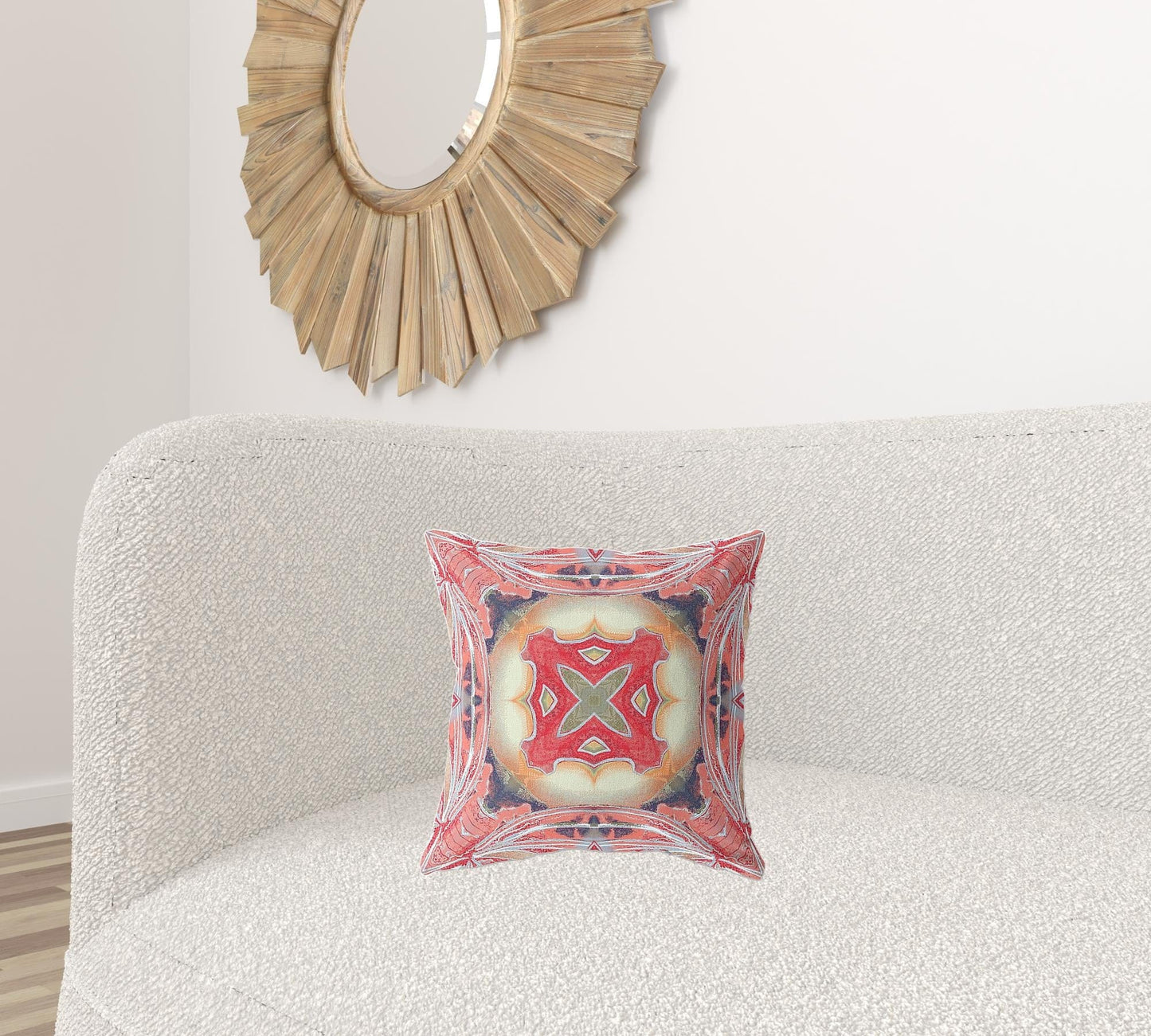 16" X 16" Pink Peach Red Geometric Zippered Suede Throw Pillow