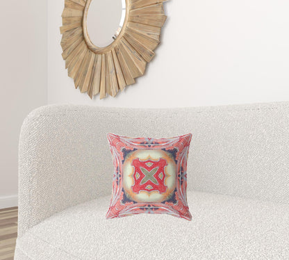 16" X 16" Pink Peach Red Geometric Zippered Suede Throw Pillow