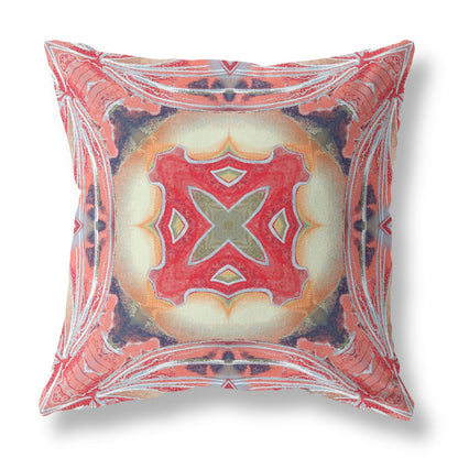 18" X 18" Pink Peach Red Geometric Zippered Suede Throw Pillow