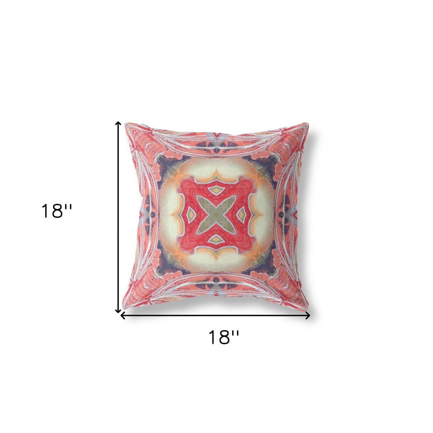 18" X 18" Pink Peach Red Geometric Zippered Suede Throw Pillow