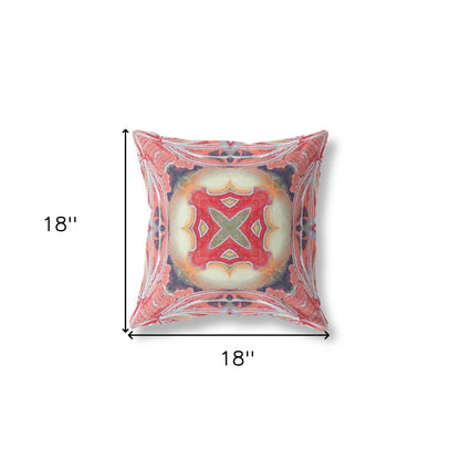 18" X 18" Pink Peach Red Geometric Zippered Suede Throw Pillow