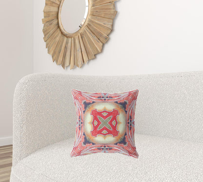 18" X 18" Pink Peach Red Geometric Zippered Suede Throw Pillow