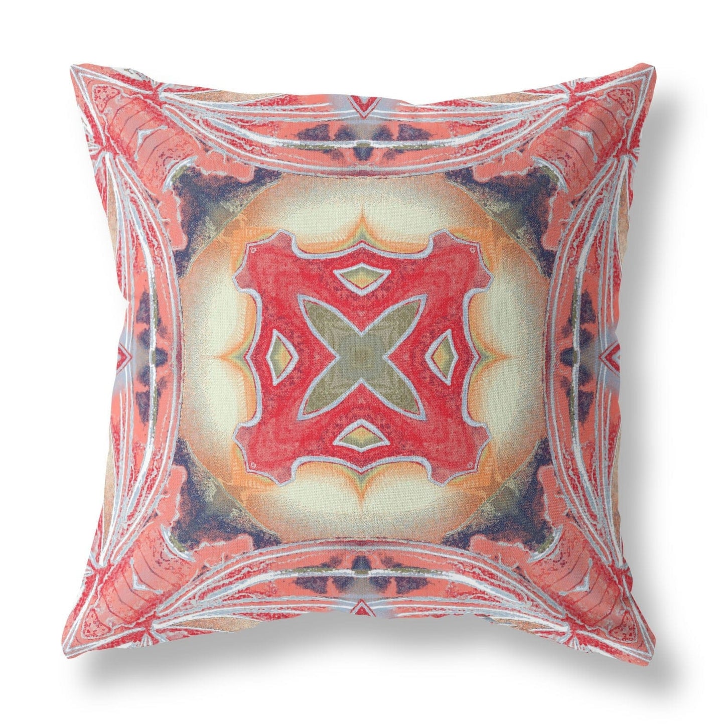 18" X 18" Pink Peach Red Geometric Zippered Suede Throw Pillow
