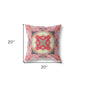 18" X 18" Pink Peach Red Geometric Zippered Suede Throw Pillow