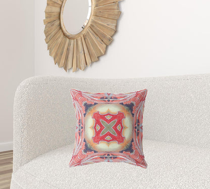 18" X 18" Pink Peach Red Geometric Zippered Suede Throw Pillow
